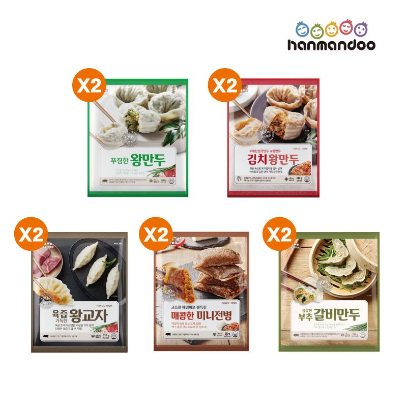 한만두 199세트 총 10봉(부추갈비만두X2+왕교자X2+왕만두X2+김치왕만두X2+미니전병X2) - NS홈쇼핑