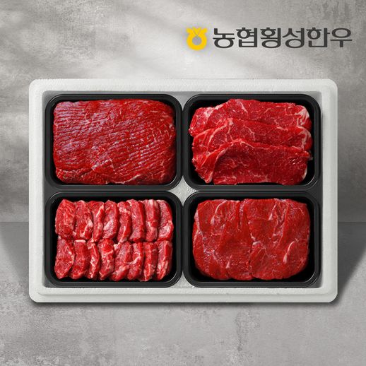 [농협횡성한우] 1등급 채끝1팩+로스구이1팩+산적1팩+장조림1팩/팩당500g/총2.0kg - NS홈쇼핑
