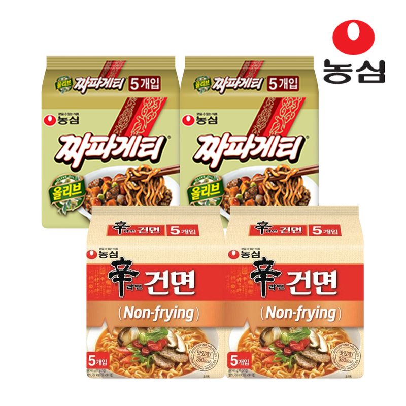 농심 신라면 건면 멀티팩 (97gx5) x 2개 + 올리브짜파게티 멀티팩 (140gx5) x 2개 - NS홈쇼핑