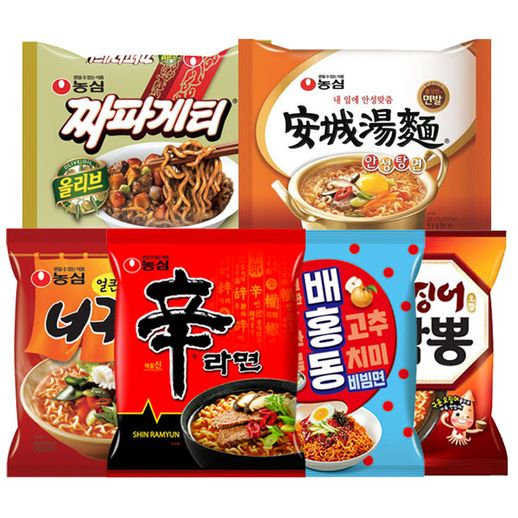 신라면5봉+얼큰너구리5봉+짜파게티5봉+안성탕면5봉+오짬5봉+배홍동4봉 - NS홈쇼핑