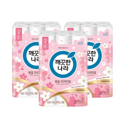 깨끗한나라 벚꽃 프리미엄 28m 30롤X3팩