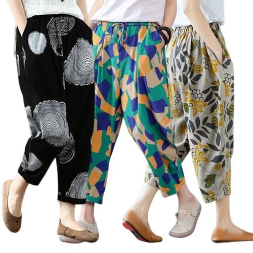 무늬 배기 팬츠 바지 여성의류 여름 밴딩 린넨 면바지 [WC0025A]