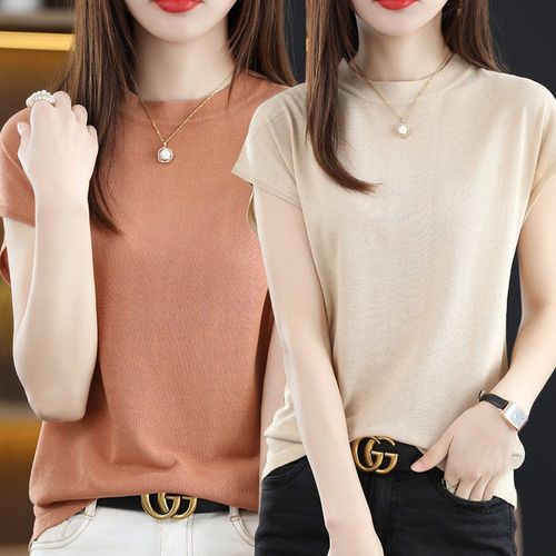 여성 라운드 니트 반팔티 여자 여름 티셔츠 [WE38ED2]