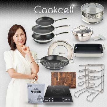 전인화의 쿡셀 세라믹 더블 블랙큐브 프라이팬세트(팬X3+36양수구이팬세트+가마솥22cm(뚜껑)+28유리뚜껑+30사각팬+28찜기+실리콘손잡이+프라이팬거치대+인덕션+미니도마+맛파래김