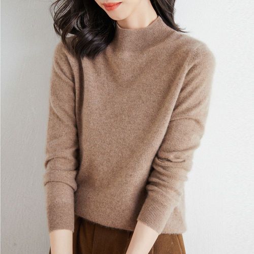 부드러운 캐시미어 티 여성 반목 기본 니트 코코아 [WBC5C37]