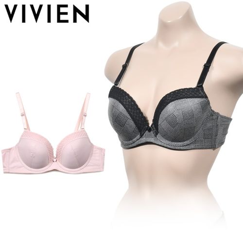 [비비안] 모던 체크 레이스 포인트 와이어 몰드 A컵 브라