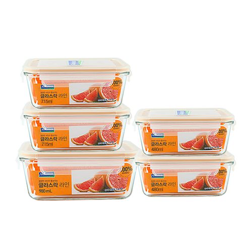 글라스락 깔끔구성 유리 밀폐용기 직사각 5조세트 3종혼합구성