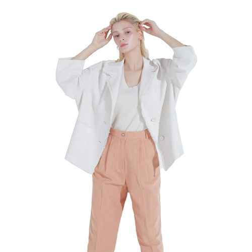 [다니엘에스떼] 루즈핏 프린지 트위드 자켓_아이보리