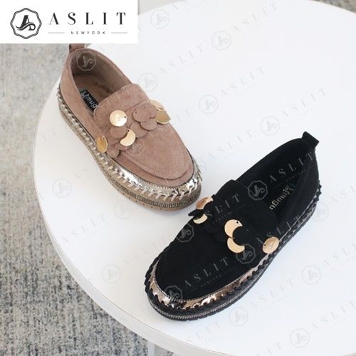 [애슬릿] 빅사이즈 큐빅 통굽 여성 기모 페니 슬립온