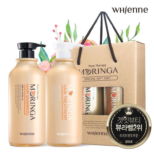 [뷰라벨 2위] 모링가 단백질 대용량 두피 샴푸+트리트먼트 선물세트 총 2000ml