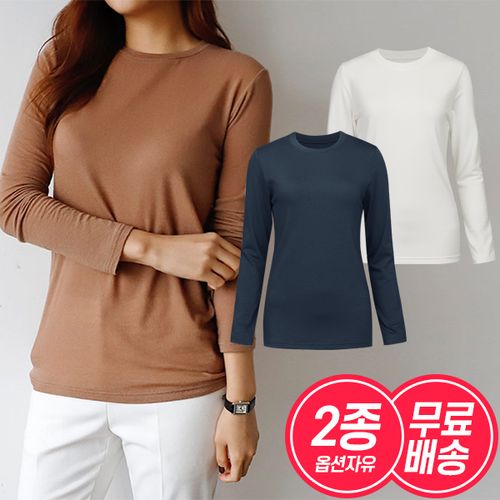 [2종세트]여성 국산 기모 라운드 긴팔 티셔츠 5종 모음 무료배송
