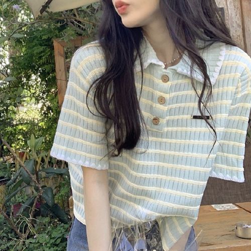 단추 여자 카라 티셔츠 단가라 여름 상의 여성 반팔티 [WEC6E49]