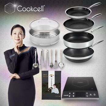 전인화의 블랙큐브 쿡셀 홀로그램 큐브팬 풀세트(22cm 프라이팬+28cm 프라이팬+28cm 소테팬+28cm 궁중팬+28cm 찜기+28cm 유리뚜껑)+인덕션+키친툴6종+곱창김