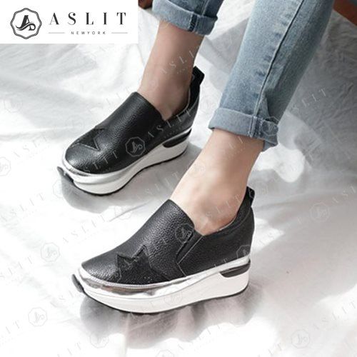 [애슬릿] 여자 스타 큐빅 키높이 슬립온 운동화 5.5cm