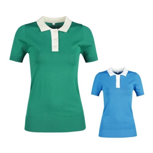 여성 여름 골프웨어 골프 배색 카라 무지 반팔 니트 티셔츠
