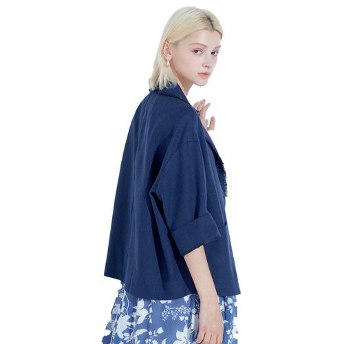 [다니엘에스떼] 루즈핏 프린지 트위드 자켓_네이비