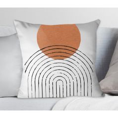하프썬 도형라인 미니멀아트 번트오렌지 미니 쿠션커버30x30