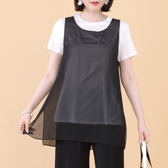 애비뉴투지 엄마옷 코디하기 편한 쉬폰 시스루 여름 라운드 조끼 V06150