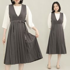 애비뉴투지 엄마옷 뷔스티에 봄 가을 플리츠 허리스트링 롱 원피스 O08120