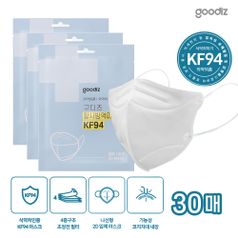 구디즈 KF94 황사마스크 30매(대형) 새부리형/개별포장/식약처허가/국내생산