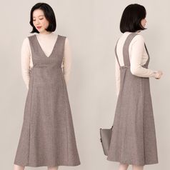 애비뉴투지 엄마옷 헤링본 뷔스티에 봄 가을 겨울 멜빵 롱 원피스 O10109