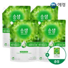 순샘 주방세제 리필 1.2L X 4개+200ml 제공 (베이킹소다피톤치드/구연산자몽 택1)