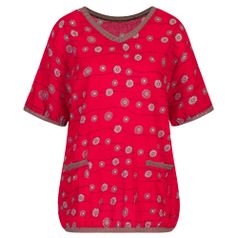 시원한 아사 면 V넥 냉감 7부 티셔츠 GOK-WSH-0567-레드-Z