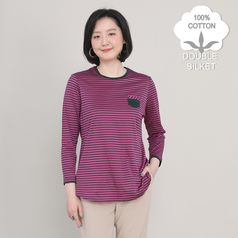 애비뉴투지 엄마옷 쁘띠 포켓 실켓 면 스트라이프 봄 가을 티셔츠 A02242