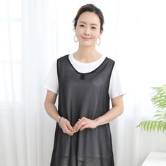 애비뉴투지 엄마옷 장식단추 가벼운 쉬폰 여성 여름 시스루 조끼 V06011