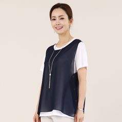 애비뉴투지 엄마옷 쉬폰 옆단추 여성 여름 라운드 숏 크롭 조끼 V05021