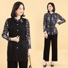 애비뉴투지 엄마옷 프리미엄 플리츠 여성 블라우스 조끼 앙상블 세트 V04210