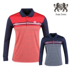 남성 봄 여름 골프웨어 스트라이프 배색 긴팔 티셔츠