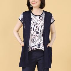 애비뉴투지 엄마옷 글로즈 인견 여름 단추 오픈 주머니 하프 조끼 V06222