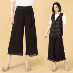 애비뉴투지 엄마옷 쉬폰 허리밴드 여성 여름 통바지 빅사이즈 P06231