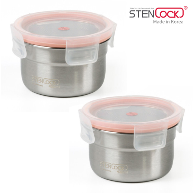스텐 원형 찬통 4호 420ml 2개세트 반찬통 밀폐용기