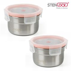 스텐 원형 찬통 4호 420ml 2개세트 반찬통 밀폐용기