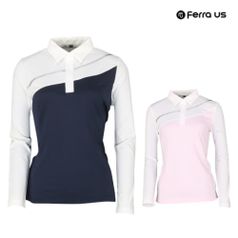 여성 봄 가을 골프웨어 골프 배색 카라 긴팔 티셔츠