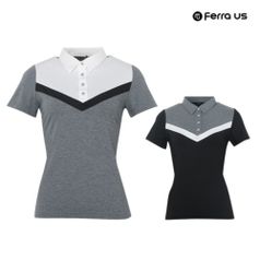 여성 여름 골프웨어 골프 배색 무지 반팔 카라 티셔츠