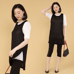 애비뉴투지 엄마옷 인견 옆트임 라운드 여성 여름 롱 조끼 베스트 V07243