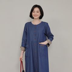 애비뉴투지 엄마옷 데님 캐쥬얼 루즈핏 단추 오픈 봄 가을 롱 원피스 O09217