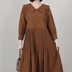 애비뉴투지 엄마옷 쎄라 플리츠 세일러 카라 허리끈 얇은 롱 원피스 O10231