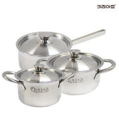 키친아트 퀸즈 통3중 스텐레스 인덕션 냄비세트 3종M(편18+양14+16)