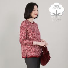 애비뉴투지 엄마옷 호피 와인 실켓 면 봄 가을 라운드 긴팔 티셔츠 A10254