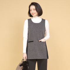 애비뉴투지 엄마옷 엠보 퀼팅 배색 라운드 봄 가을 겨울 하프 조끼 V01363