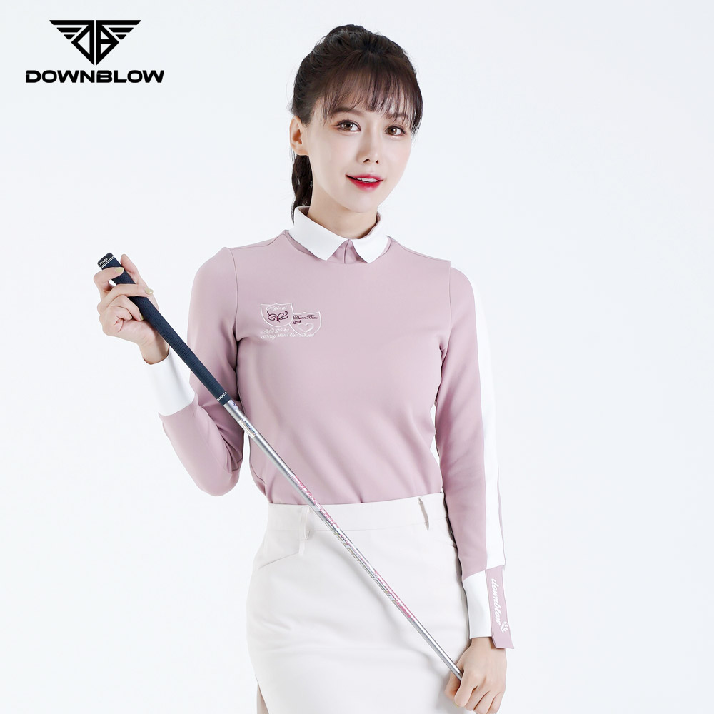 다운블로우 여성 봄 가을 골프웨어 골프 배색 긴팔 카라 티셔츠