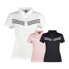 여성 여름 골프웨어 골프 카라 배색라인 데일리 반팔 티셔츠