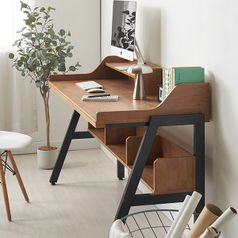 디자인 원목1500 책상 고무나무 철재책상
