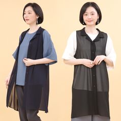애비뉴투지 엄마옷 앵글 쉬폰 셔츠 카라 여성 여름 롱 정장 조끼 V05337