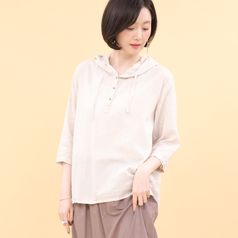 애비뉴투지 엄마옷 잔체크 후드 단추 얇은 린넨 봄 여름 블라우스 B05332