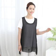 애비뉴투지 엄마옷 멜로디 시스루 쉬폰 여름 라운드 민소매 하프 조끼 V06010